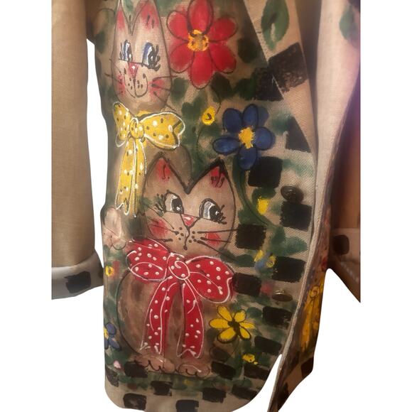Austin Reed Khaki Blazer. Handpainted with flowers and cats. One of a kind.. - Picture 2 of 5